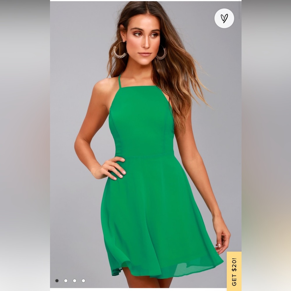 Green Lulu's Letter of Love Backless Skater Dress
